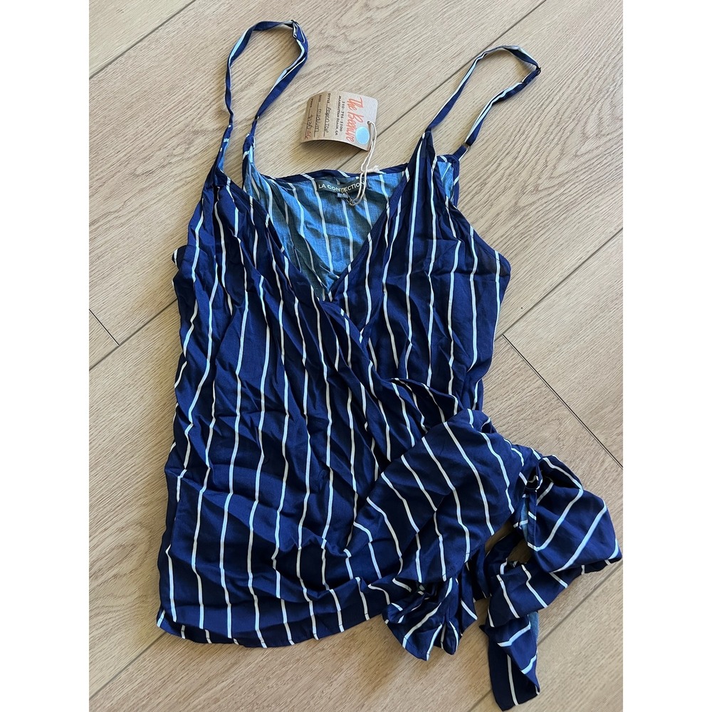 LA‎ Confection Aspen Top Navy Striped Sleeveless Tie Size M